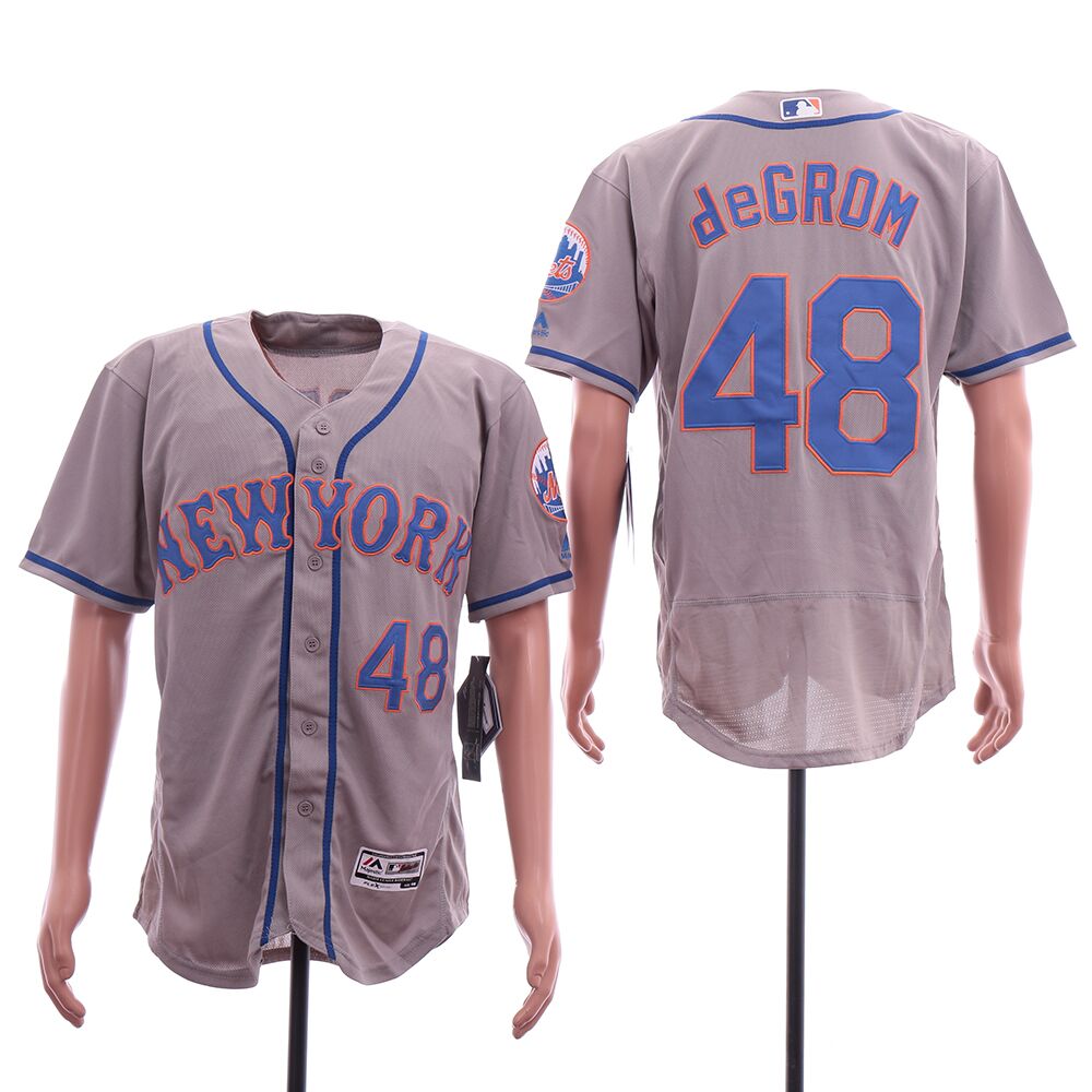 Men New York Mets 48 Degrom Grey MLB Jerseys